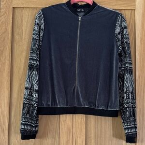 Fab'rik Black Bomber Jacket with Patterned glitter Sleeves